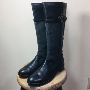 Riding Boot Leather and Fabric Black Gray Zip
